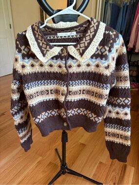 Altar'd State Women's Brown Fair Isle Button-Up Sweater